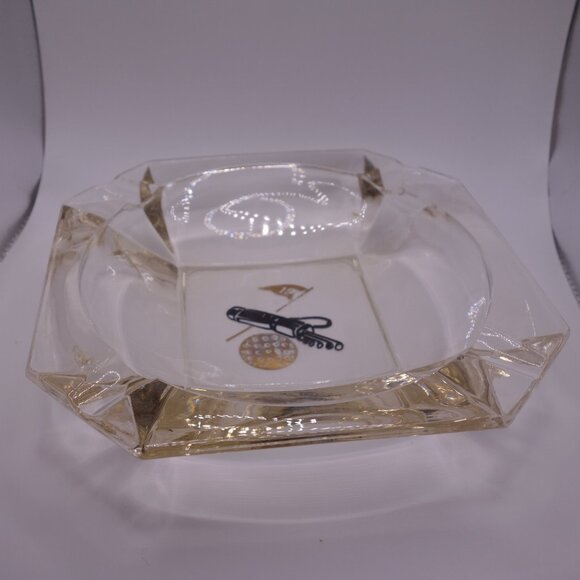 19th Hole Golf Bag Golf Ball Square Glass Cigar Ash Tray - Picture 2 of 11